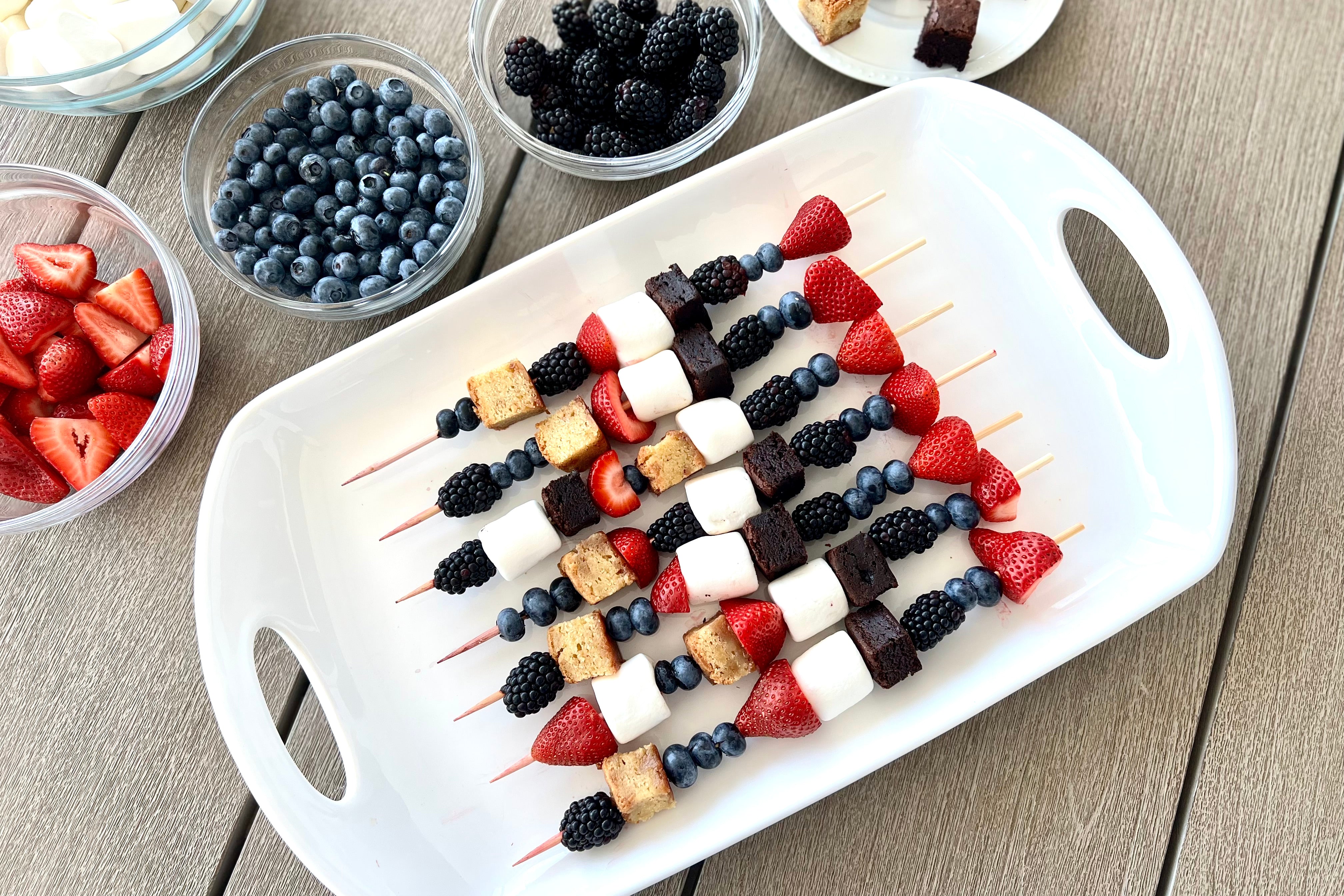 Patriotic Fruit and Brownie Kebabs